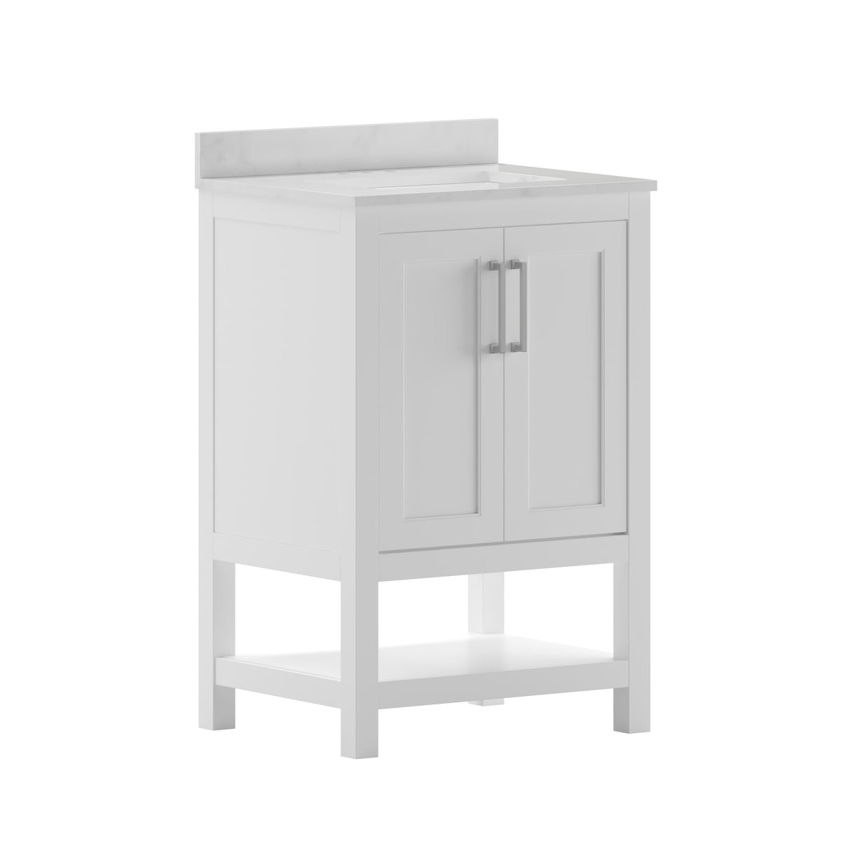 White,24" |#| 24 Inch Bathroom Vanity with Undermount Sink and Open Storage Shelf in White