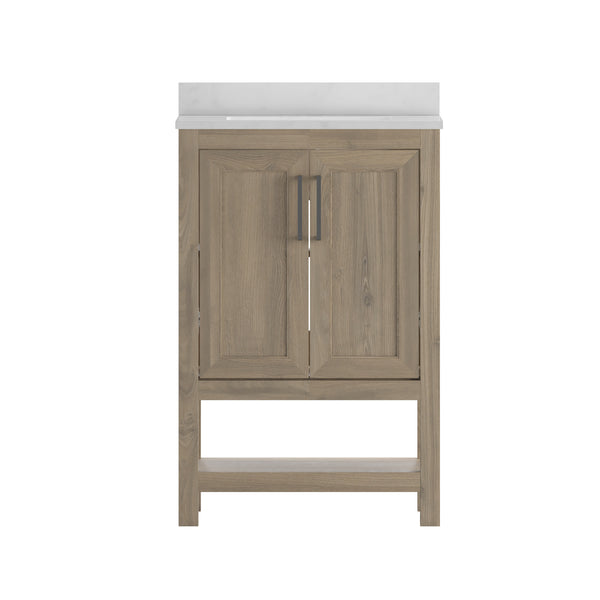 Brown,24" |#| 24 Inch Bathroom Vanity with Undermount Sink and Open Storage Shelf in Brown