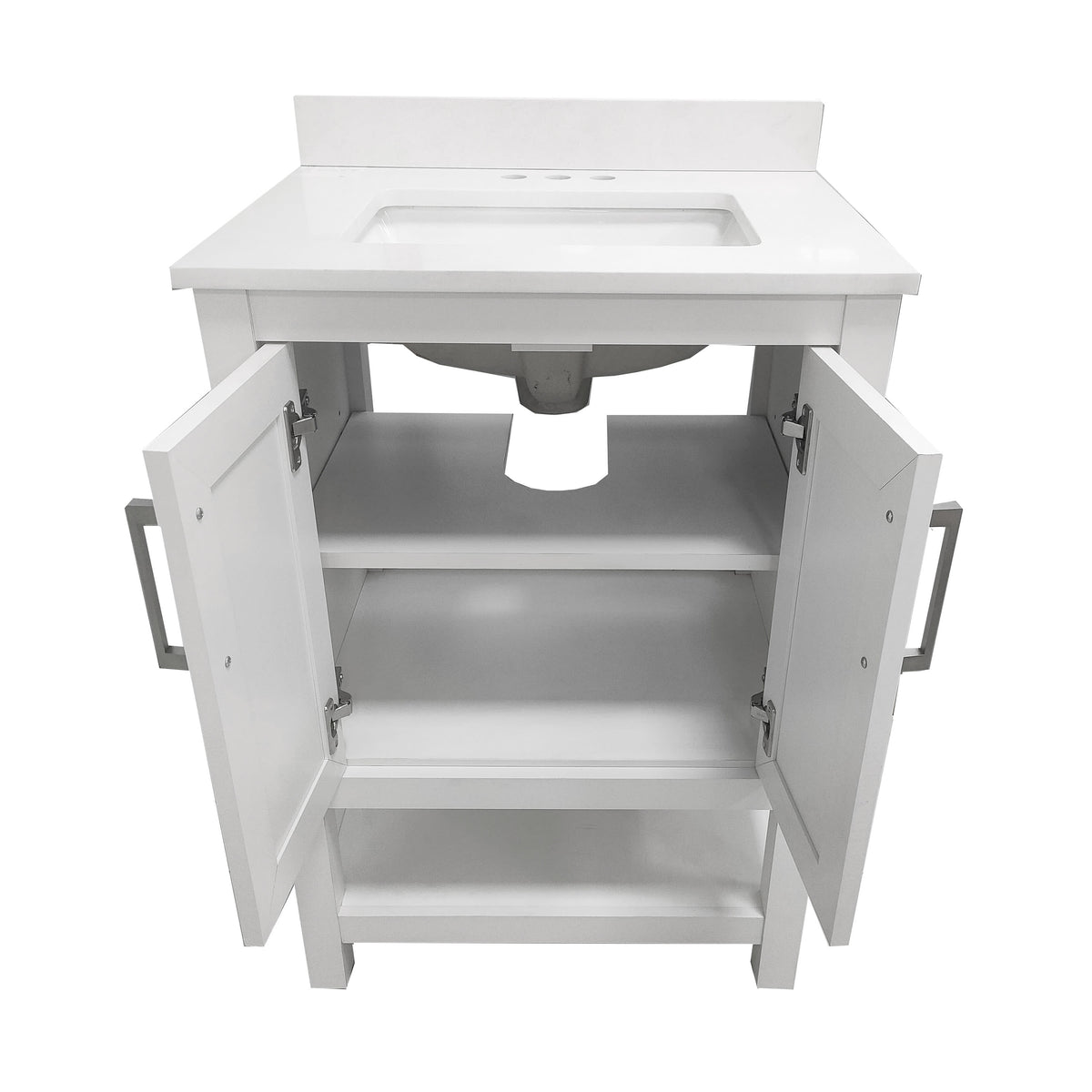 White,24" |#| 24 Inch Bathroom Vanity with Undermount Sink and Open Storage Shelf in White