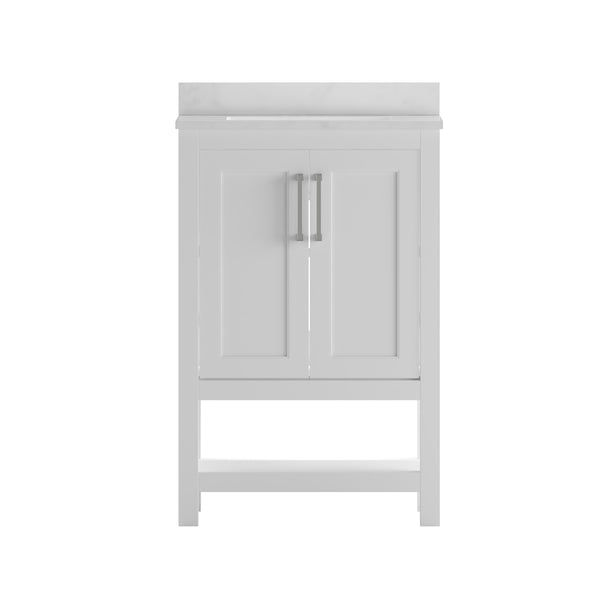 White,24" |#| 24 Inch Bathroom Vanity with Undermount Sink and Open Storage Shelf in White