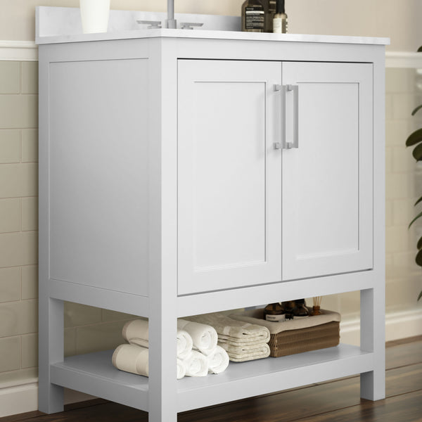 White,30" |#| 30 Inch Bathroom Vanity with Undermount Sink and Open Storage Shelf in White