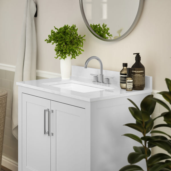 White,30" |#| 30 Inch Bathroom Vanity with Undermount Sink and Open Storage Shelf in White