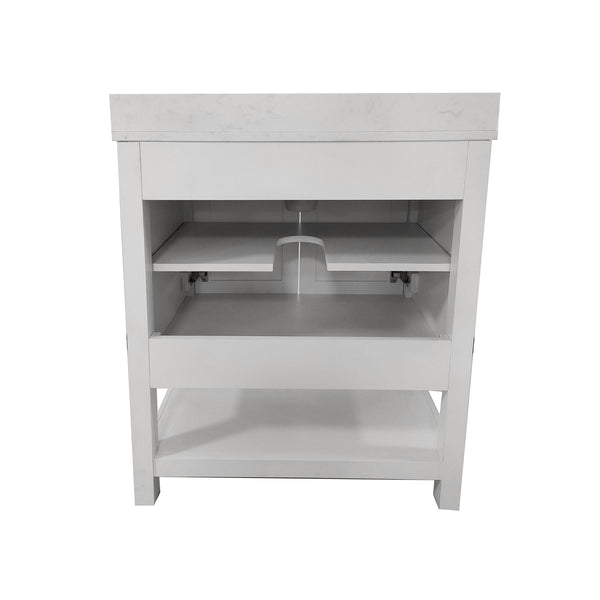 White,30" |#| 30 Inch Bathroom Vanity with Undermount Sink and Open Storage Shelf in White
