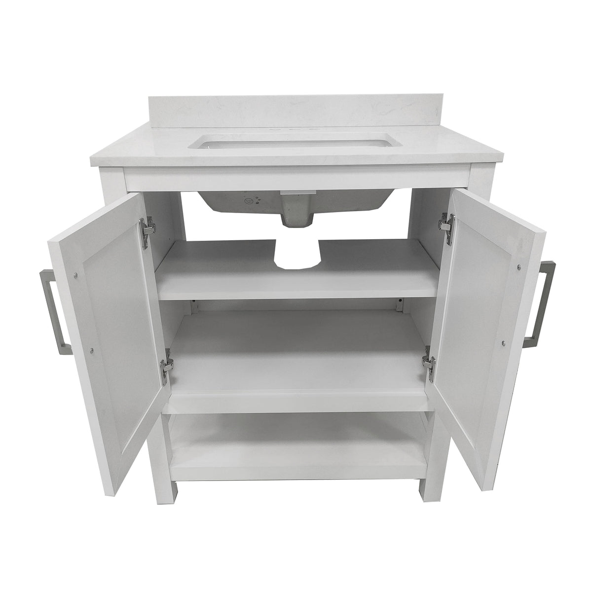White,30" |#| 30 Inch Bathroom Vanity with Undermount Sink and Open Storage Shelf in White