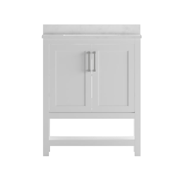 White,30" |#| 30 Inch Bathroom Vanity with Undermount Sink and Open Storage Shelf in White