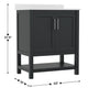 Black Frame/Nickel Hardware,30" |#| 30 Inch Bathroom Vanity with Undermount Sink and Open Storage Shelf in Black