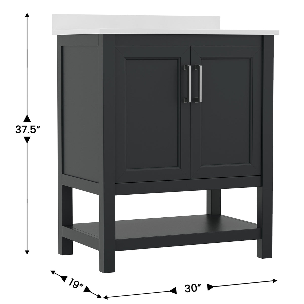 Black Frame/Nickel Hardware,30" |#| 30 Inch Bathroom Vanity with Undermount Sink and Open Storage Shelf in Black