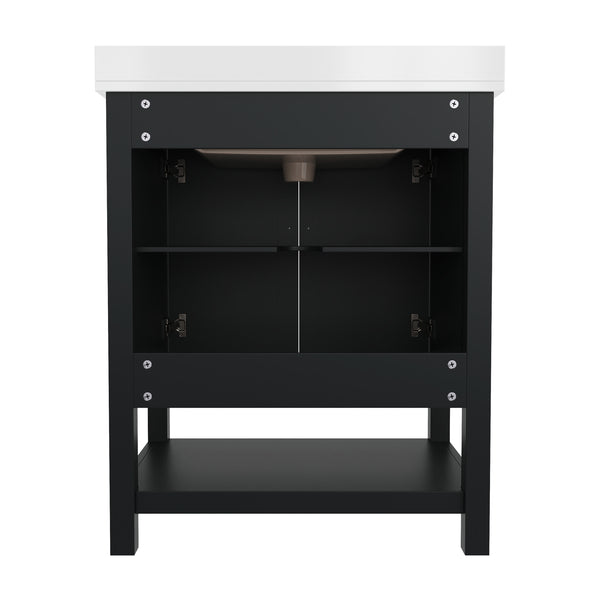 Black Frame/Nickel Hardware,30" |#| 30 Inch Bathroom Vanity with Undermount Sink and Open Storage Shelf in Black