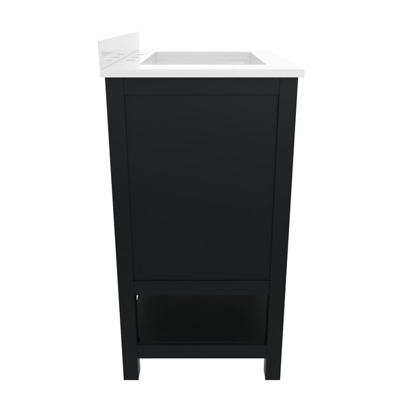 Black Frame/Nickel Hardware,30" |#| 30 Inch Bathroom Vanity with Undermount Sink and Open Storage Shelf in Black