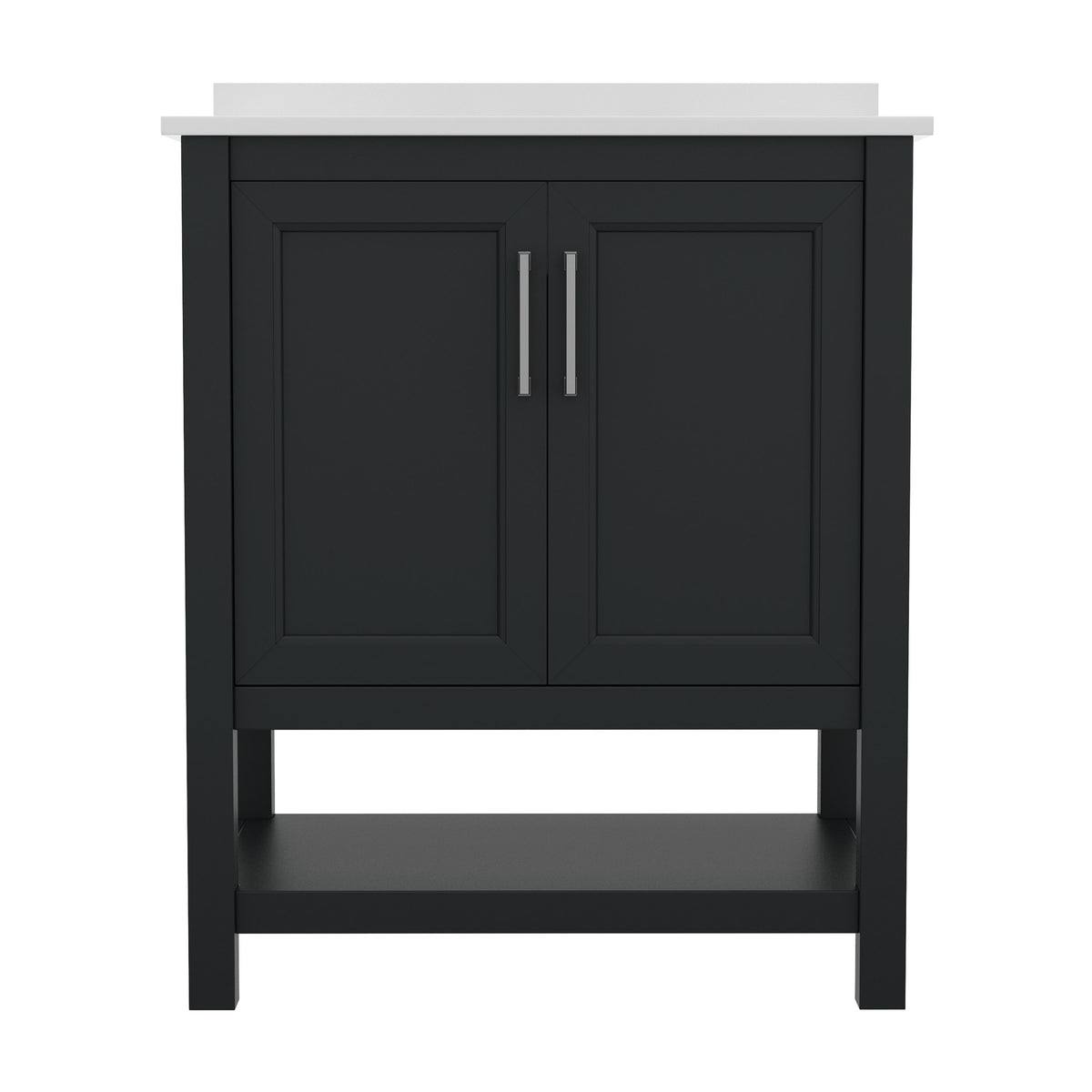 Black Frame/Nickel Hardware,30" |#| 30 Inch Bathroom Vanity with Undermount Sink and Open Storage Shelf in Black