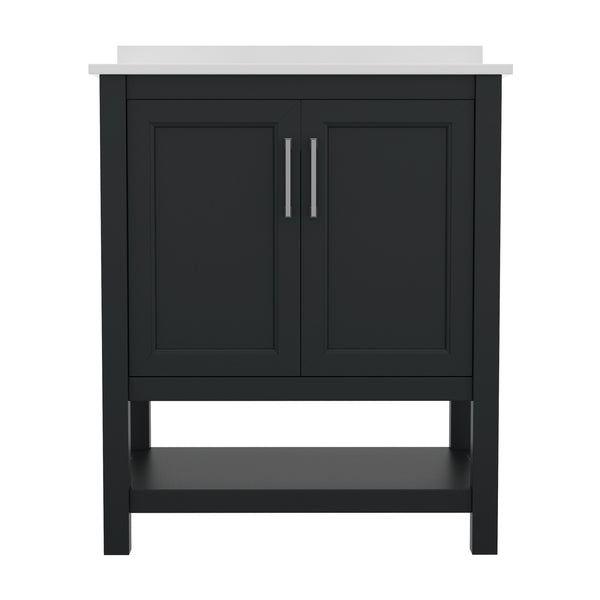 Black Frame/Nickel Hardware,30" |#| 30 Inch Bathroom Vanity with Undermount Sink and Open Storage Shelf in Black
