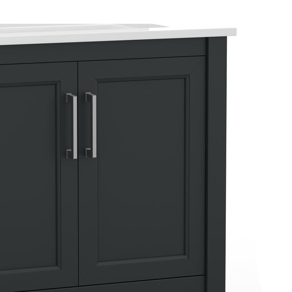Black Frame/Nickel Hardware,30" |#| 30 Inch Bathroom Vanity with Undermount Sink and Open Storage Shelf in Black