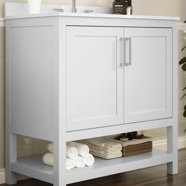 White,36" |#| 36 Inch Bathroom Vanity with Undermount Sink and Open Storage Shelf in White