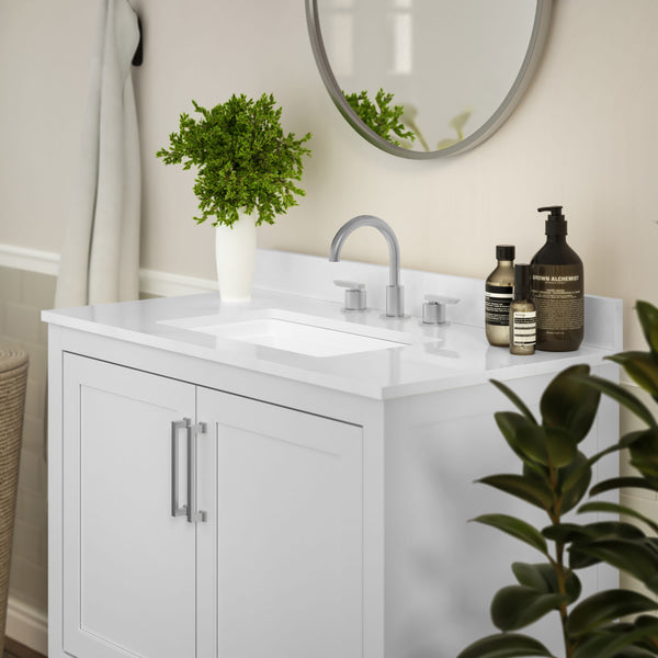White,36" |#| 36 Inch Bathroom Vanity with Undermount Sink and Open Storage Shelf in White