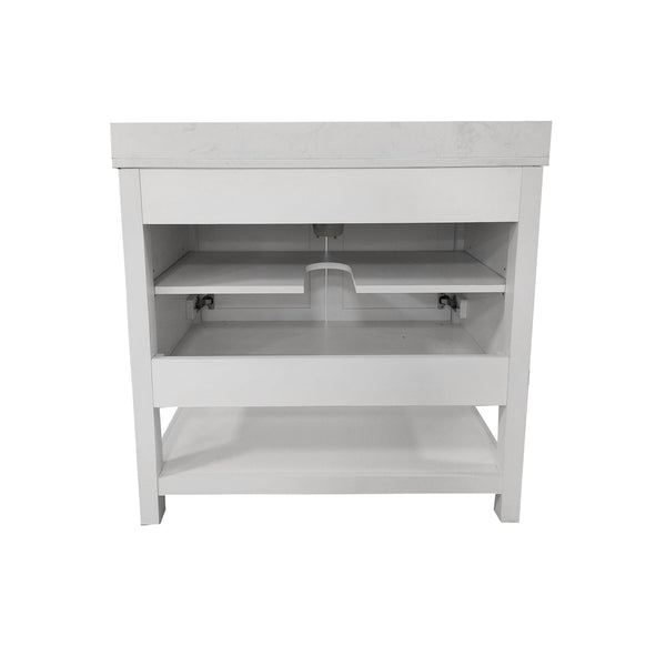 White,36" |#| 36 Inch Bathroom Vanity with Undermount Sink and Open Storage Shelf in White