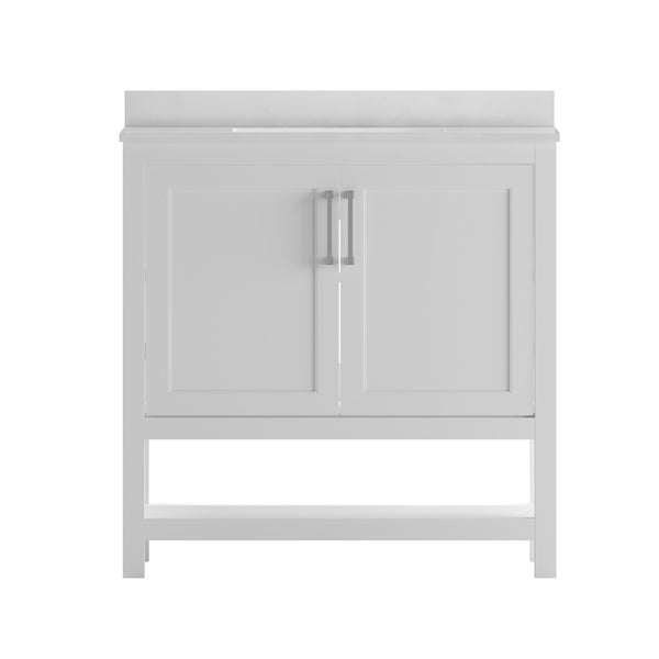 White,36" |#| 36 Inch Bathroom Vanity with Undermount Sink and Open Storage Shelf in White