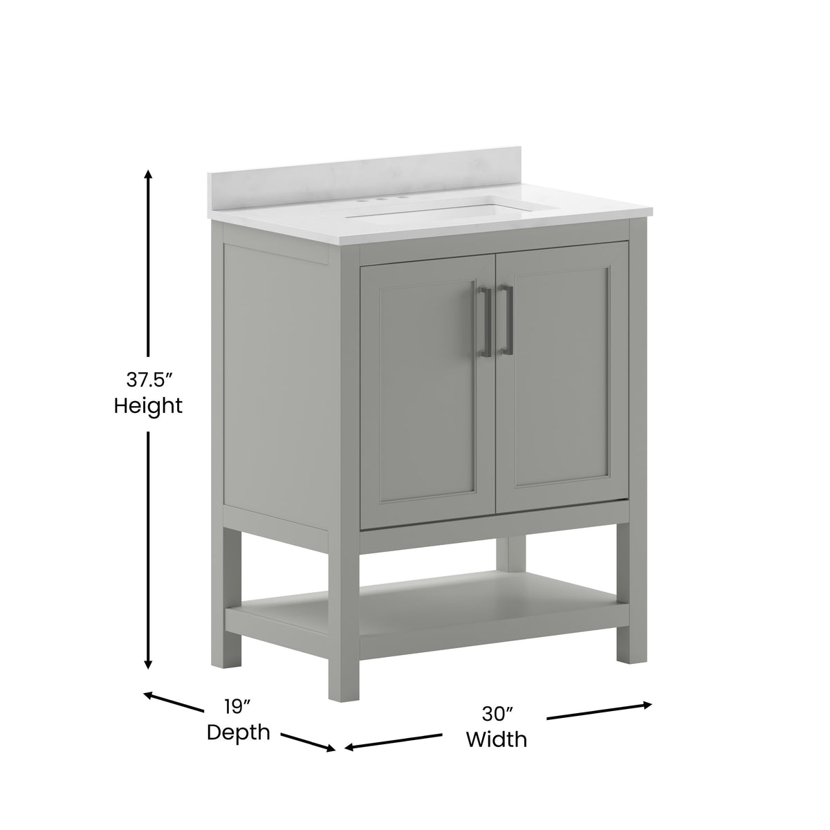 Gray,30" |#| 30 Inch Bathroom Vanity with Undermount Sink and Open Storage Shelf in Gray