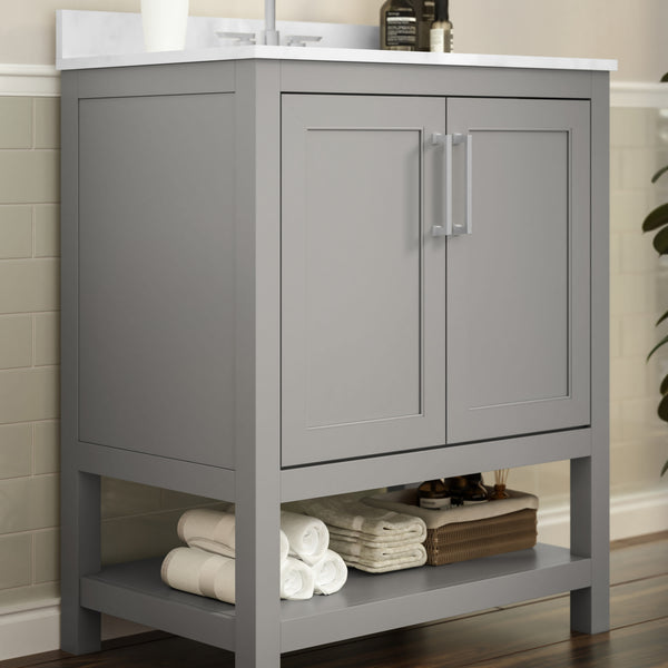 Gray,30" |#| 30 Inch Bathroom Vanity with Undermount Sink and Open Storage Shelf in Gray