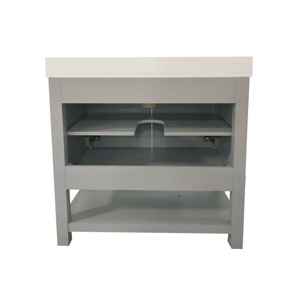 Gray,30" |#| 30 Inch Bathroom Vanity with Undermount Sink and Open Storage Shelf in Gray