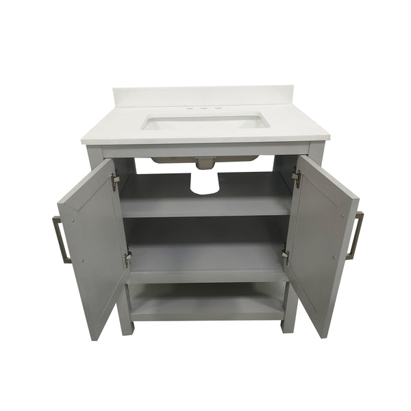 Gray,30" |#| 30 Inch Bathroom Vanity with Undermount Sink and Open Storage Shelf in Gray