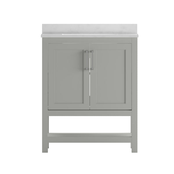 Gray,30" |#| 30 Inch Bathroom Vanity with Undermount Sink and Open Storage Shelf in Gray