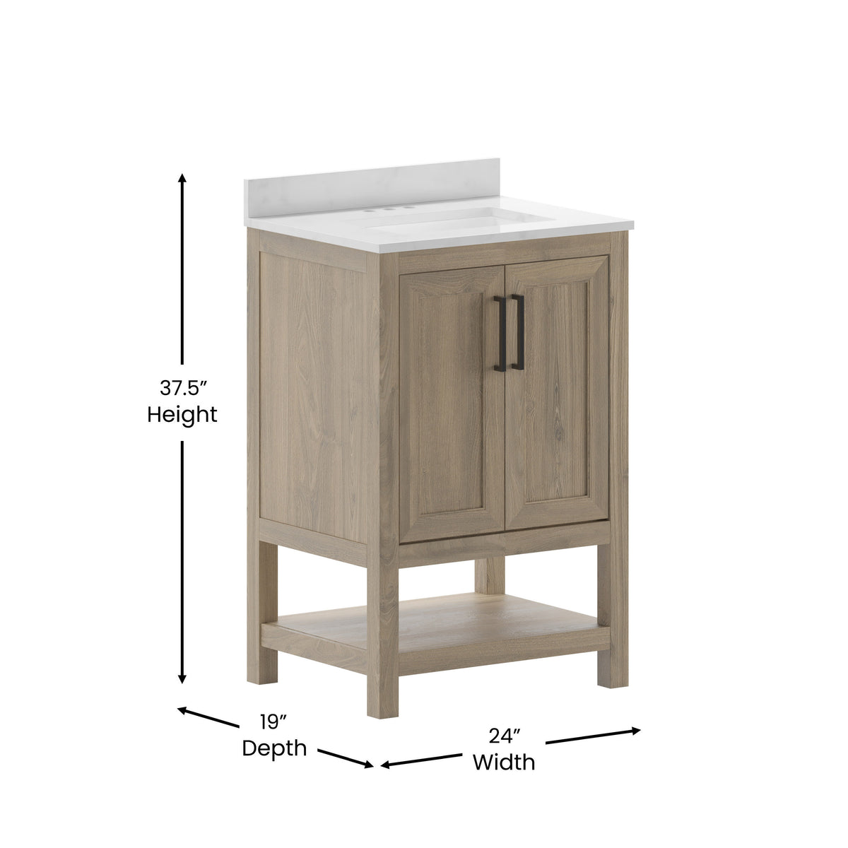Brown,24" |#| 24 Inch Bathroom Vanity with Undermount Sink and Open Storage Shelf in Brown