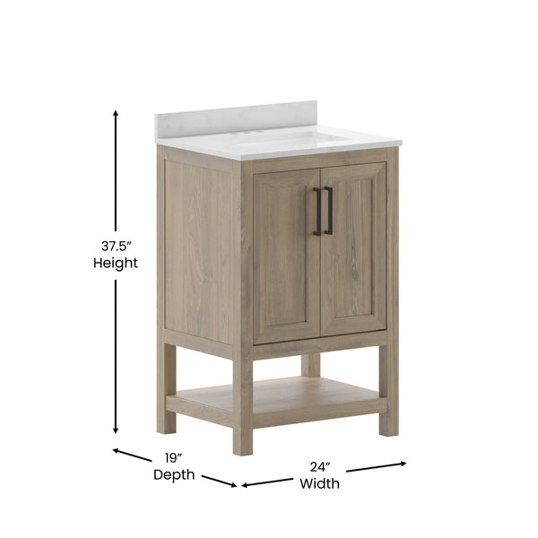 Brown,24" |#| 24 Inch Bathroom Vanity with Undermount Sink and Open Storage Shelf in Brown