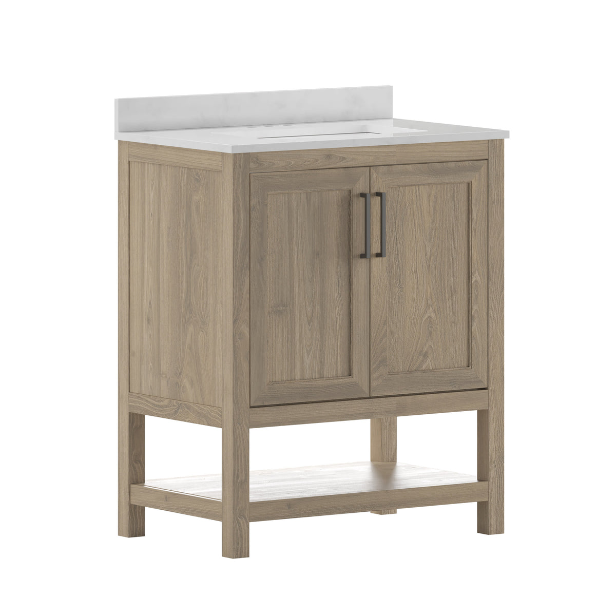 Brown,30" |#| 30 Inch Bathroom Vanity with Undermount Sink and Open Storage Shelf in Brown