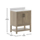 Brown,30" |#| 30 Inch Bathroom Vanity with Undermount Sink and Open Storage Shelf in Brown