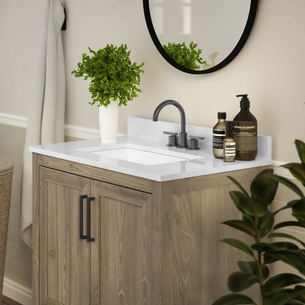 Brown,30" |#| 30 Inch Bathroom Vanity with Undermount Sink and Open Storage Shelf in Brown