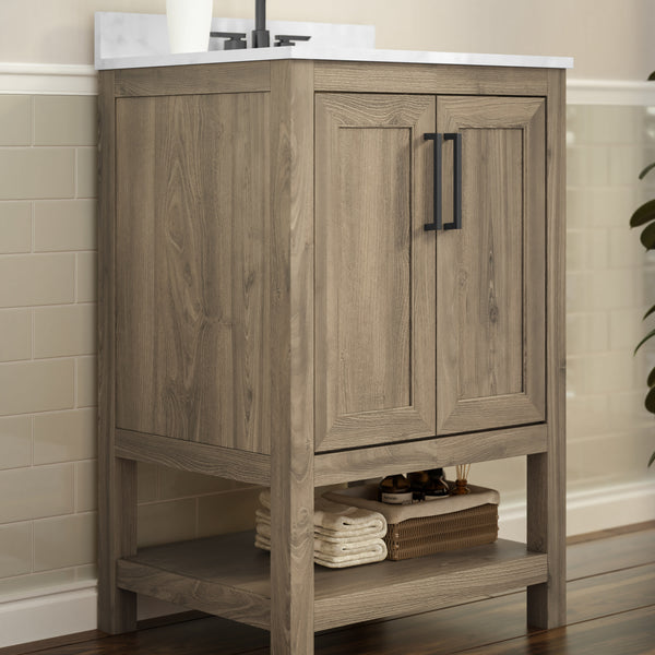 Brown,24" |#| 24 Inch Bathroom Vanity with Undermount Sink and Open Storage Shelf in Brown