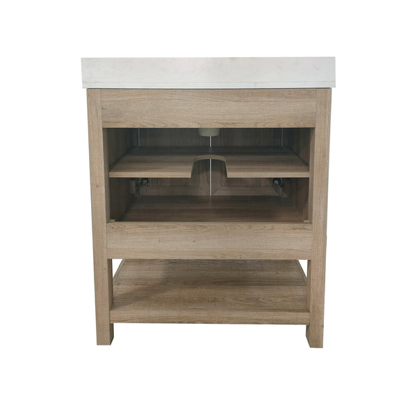 Brown,30" |#| 30 Inch Bathroom Vanity with Undermount Sink and Open Storage Shelf in Brown