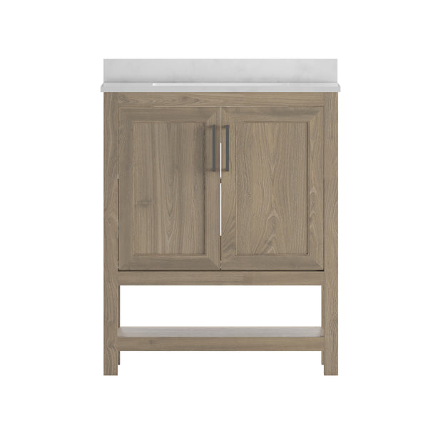 Brown,30" |#| 30 Inch Bathroom Vanity with Undermount Sink and Open Storage Shelf in Brown
