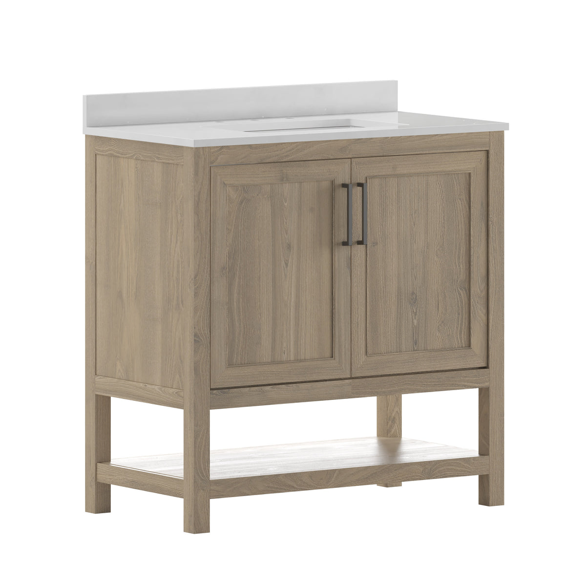 Brown,36" |#| 36 Inch Bathroom Vanity with Undermount Sink and Open Storage Shelf in Brown