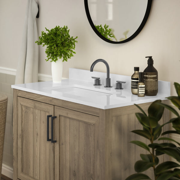 Brown,36" |#| 36 Inch Bathroom Vanity with Undermount Sink and Open Storage Shelf in Brown