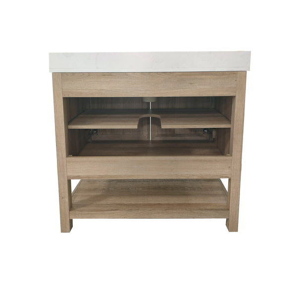 Brown,36" |#| 36 Inch Bathroom Vanity with Undermount Sink and Open Storage Shelf in Brown