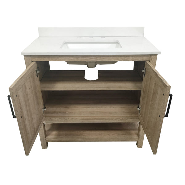 Brown,36" |#| 36 Inch Bathroom Vanity with Undermount Sink and Open Storage Shelf in Brown