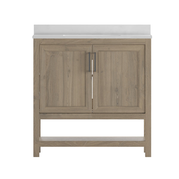 Brown,36" |#| 36 Inch Bathroom Vanity with Undermount Sink and Open Storage Shelf in Brown