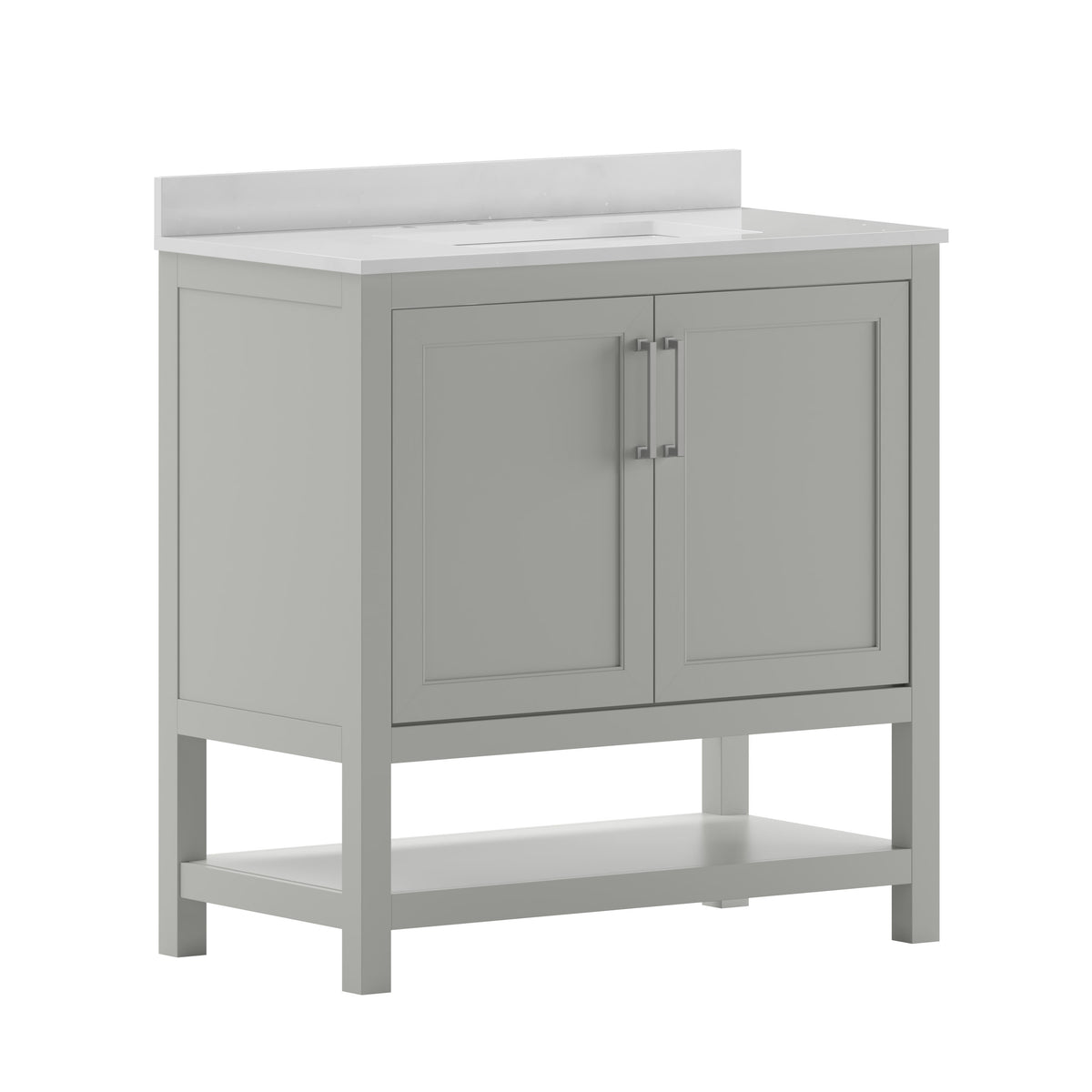 Gray,36" |#| 36 Inch Bathroom Vanity with Undermount Sink and Open Storage Shelf in Gray