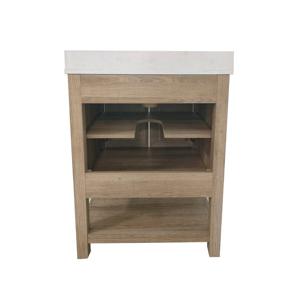 Brown,24" |#| 24 Inch Bathroom Vanity with Undermount Sink and Open Storage Shelf in Brown