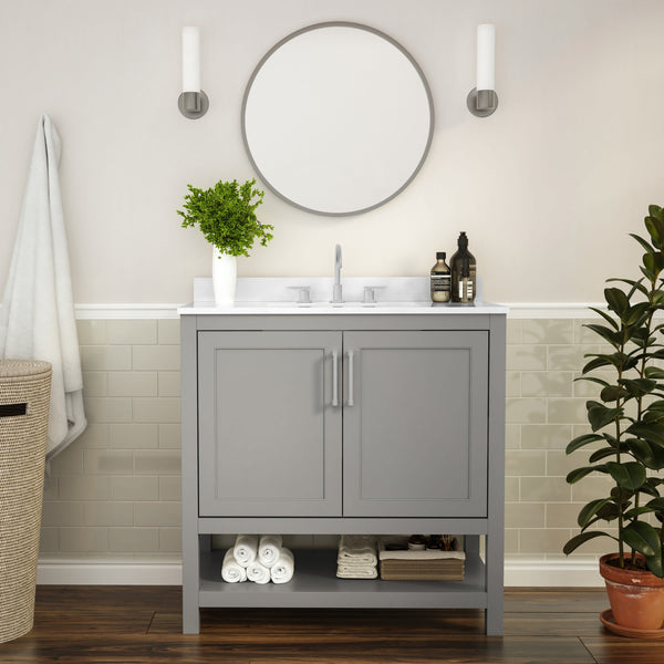 Gray,36" |#| 36 Inch Bathroom Vanity with Undermount Sink and Open Storage Shelf in Gray