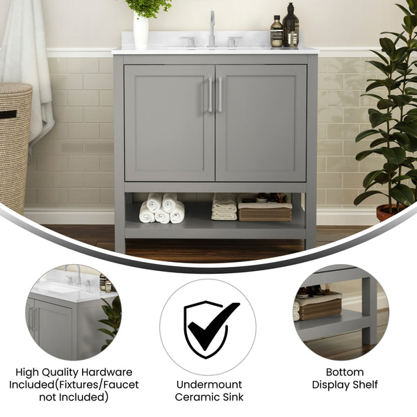 Gray,36" |#| 36 Inch Bathroom Vanity with Undermount Sink and Open Storage Shelf in Gray