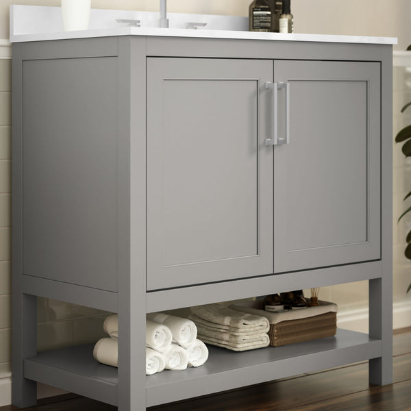 Gray,36" |#| 36 Inch Bathroom Vanity with Undermount Sink and Open Storage Shelf in Gray