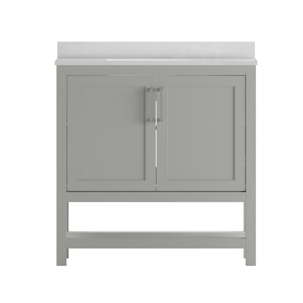 Gray,36" |#| 36 Inch Bathroom Vanity with Undermount Sink and Open Storage Shelf in Gray