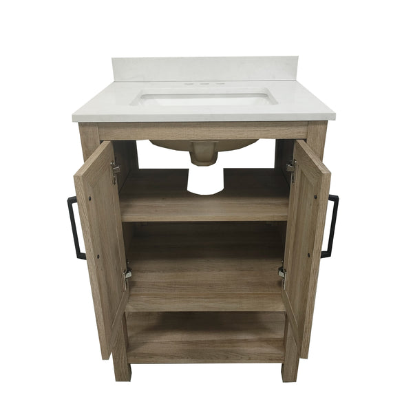 Brown,24" |#| 24 Inch Bathroom Vanity with Undermount Sink and Open Storage Shelf in Brown