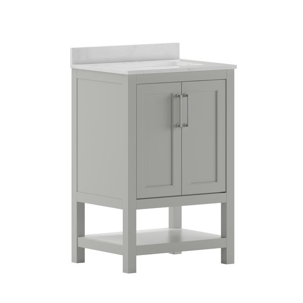 Gray,24" |#| 24 Inch Bathroom Vanity with Undermount Sink and Open Storage Shelf in Gray