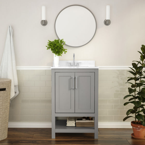 Gray,24" |#| 24 Inch Bathroom Vanity with Undermount Sink and Open Storage Shelf in Gray