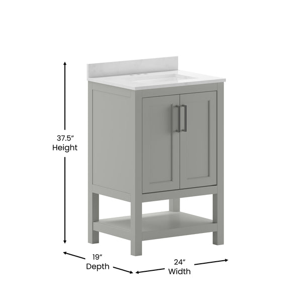 Gray,24" |#| 24 Inch Bathroom Vanity with Undermount Sink and Open Storage Shelf in Gray