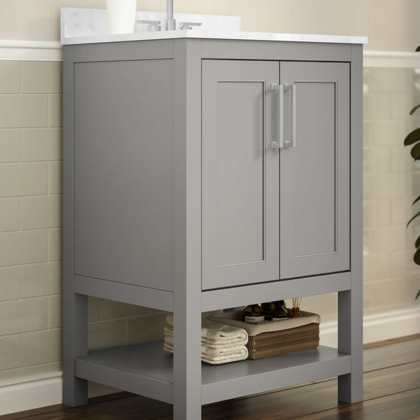 Gray,24" |#| 24 Inch Bathroom Vanity with Undermount Sink and Open Storage Shelf in Gray