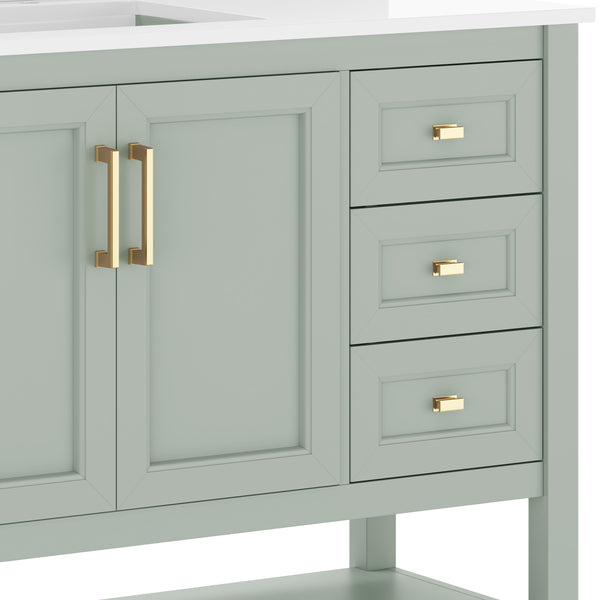 Sage Frame/Gold Hardware,42" |#| 42" Bathroom Vanity with Sink, Open Storage, and Storage Drawers in White